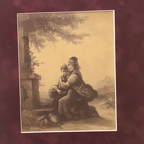 VTG [2pc set] MidCentury Home Decor Antique Framed Matted BW Print,James Hayllar - Picture 5 of 16